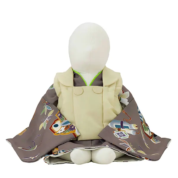 男児ベビー着物　カブト丸　モカ