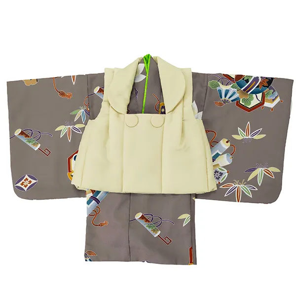 男児ベビー着物　カブト丸　モカ