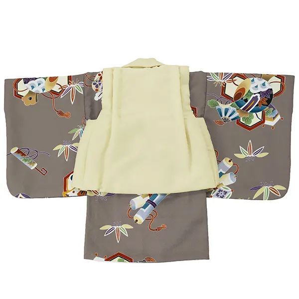 男児ベビー着物　カブト丸　モカ