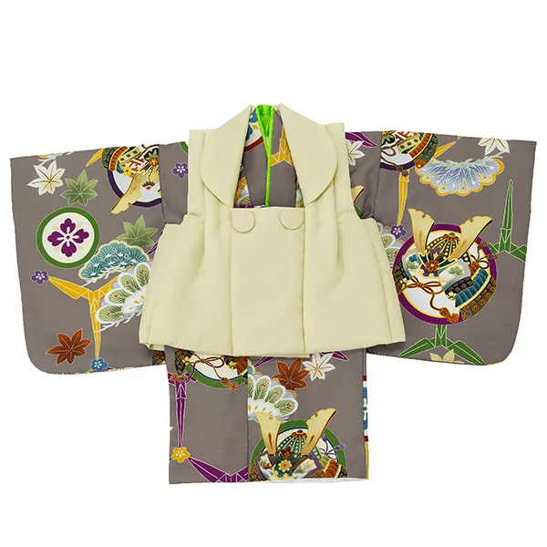 男児ベビー着物　刀鍔　モカ