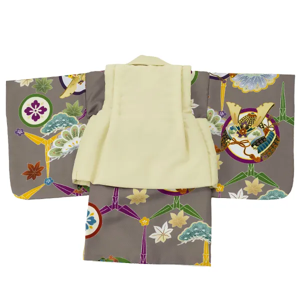 男児ベビー着物　刀鍔　モカ