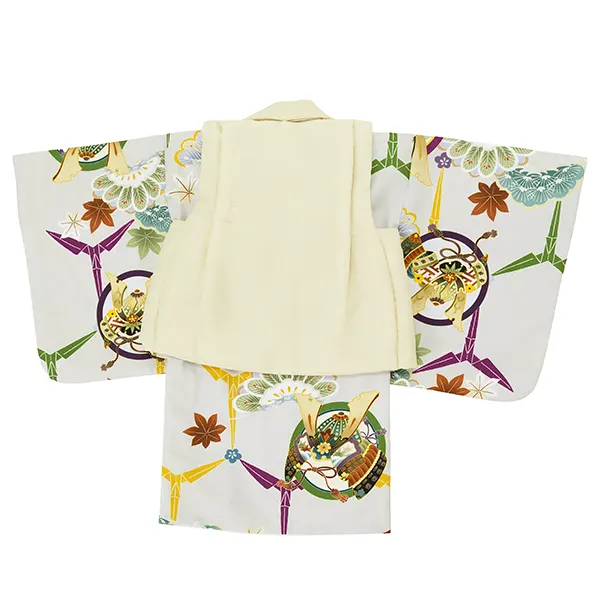 男児ベビー着物　カブト丸　ベージュ