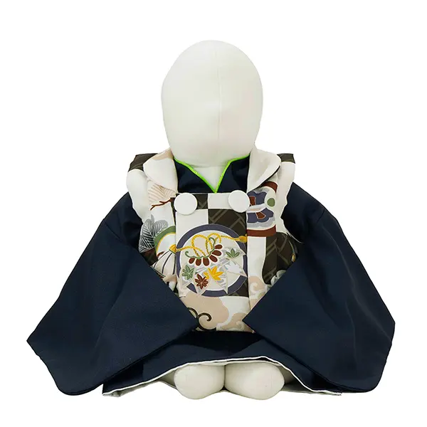 男児ベビー着物　丸紋格子　緑　