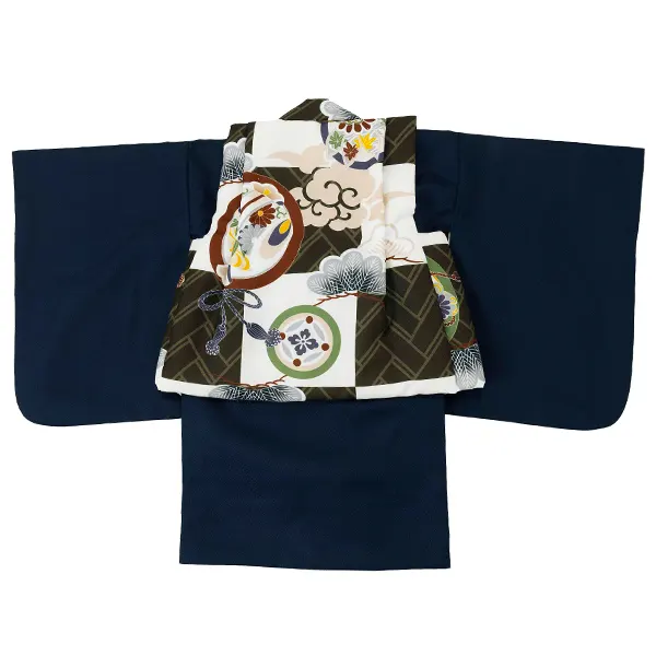 男児ベビー着物　丸紋格子　緑　