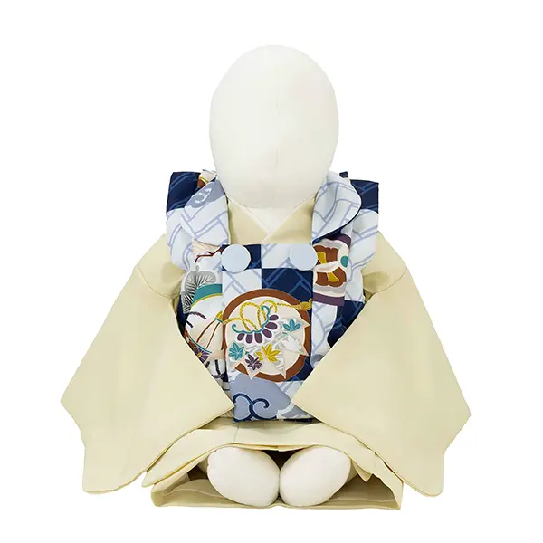 男児ベビー着物　丸紋格子　紺