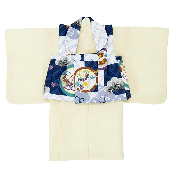 男児ベビー着物　丸紋格子　紺