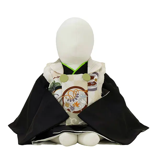 男児ベビー着物　丸紋格子　ベージュ