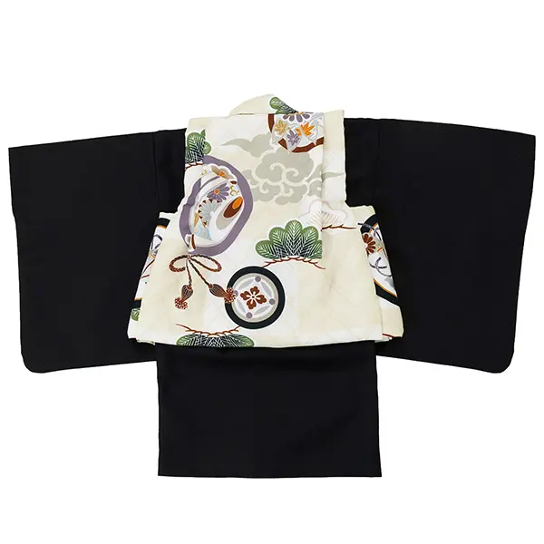 男児ベビー着物　丸紋格子　ベージュ