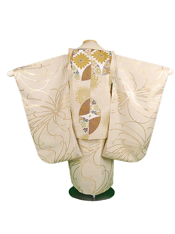 3歳男児被布　花丸ベージュ　ベージュ金乱菊