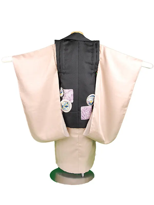 3歳男児被布　カブト黒　ベージュジャガード