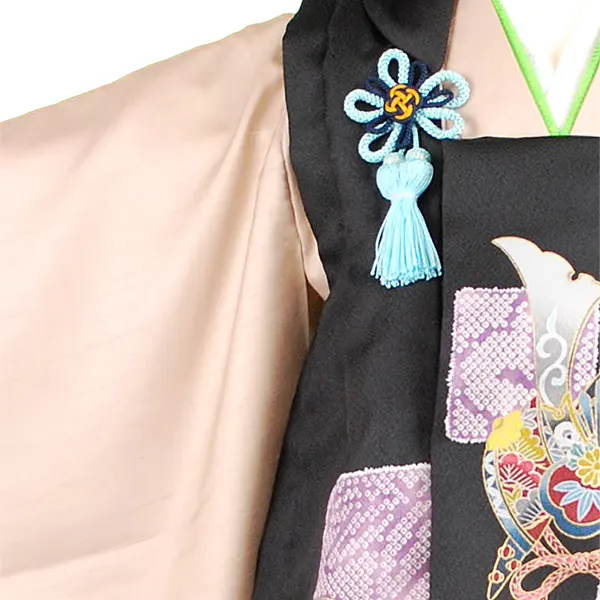 3歳男児被布　カブト黒　ベージュジャガード