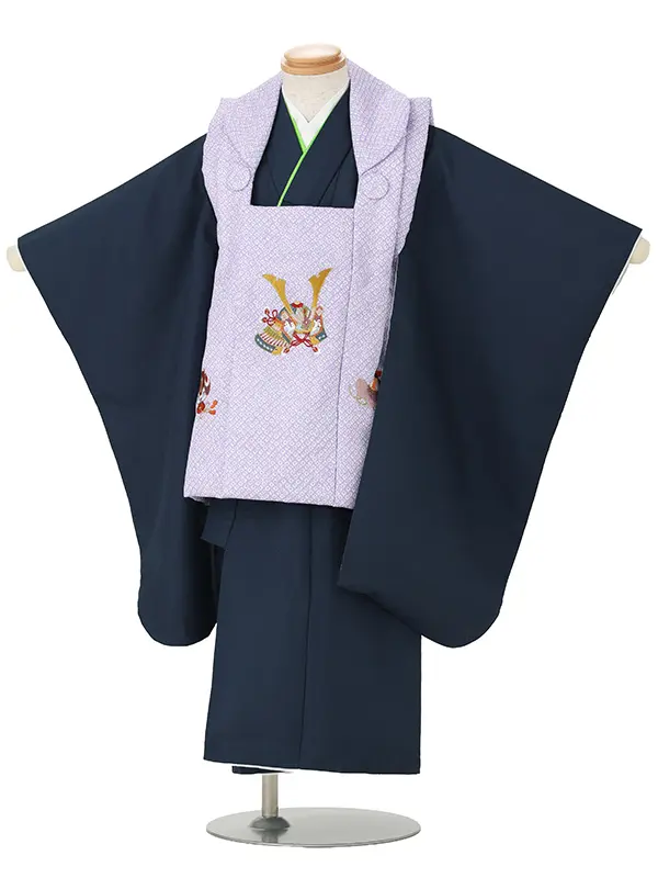 ３歳男児被布【刺繍】カブト　パープル　