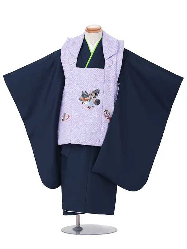 3歳男児被布【刺繍】タカ　パープル