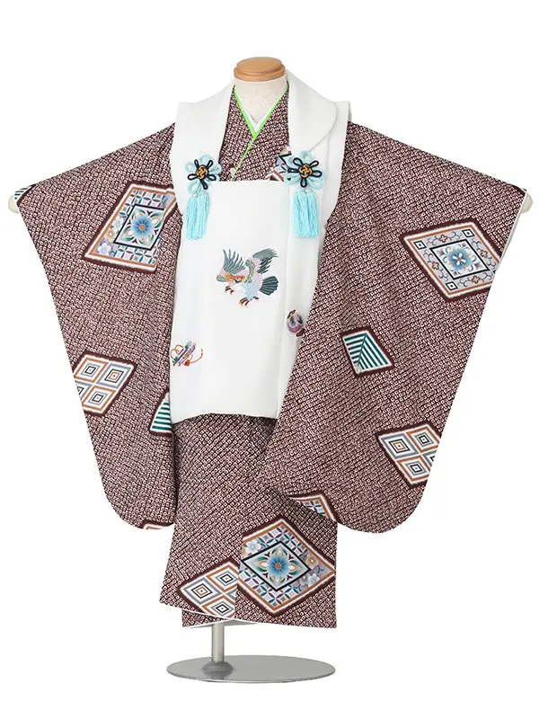 【刺繍】タカ白　菱菊茶