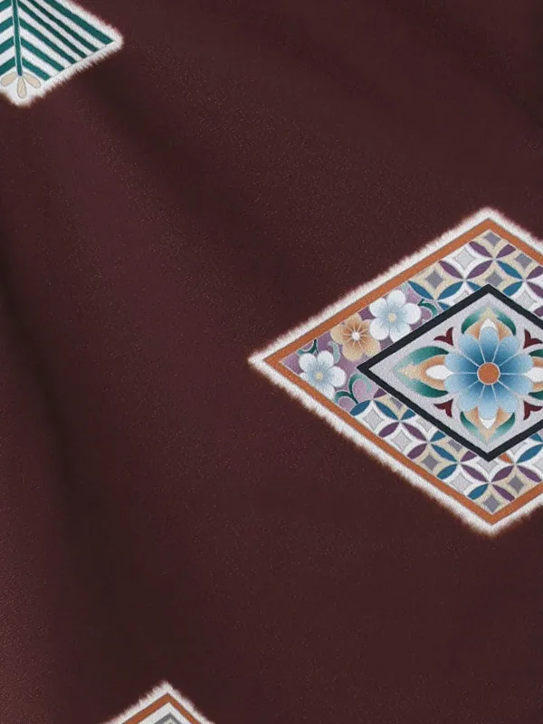 【刺繍】タカグレー　菱茶