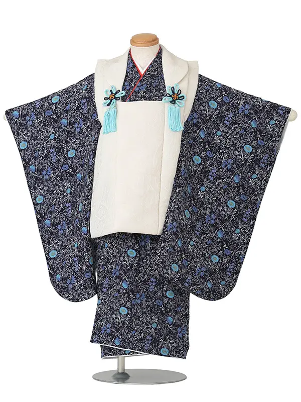 ジャガードベージュ　洋花紺