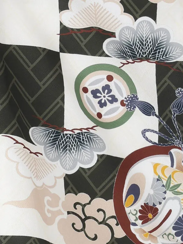 【刺繍】カブト抹茶　市松茶