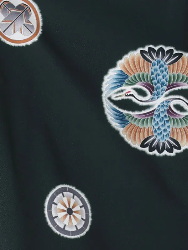 【刺繍】疋田カブトグリーン　丸紋黒