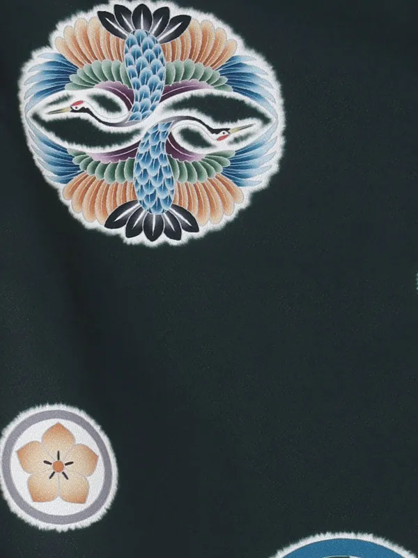 【刺繍】カブトクリーム　丸紋黒