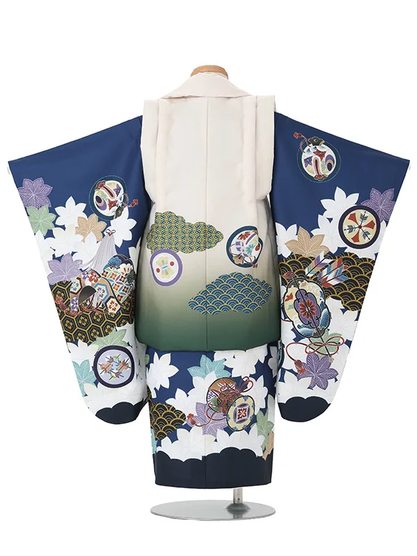 【刺繍】【絵羽】タカ扇面  ベージュ紺