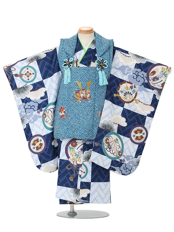 【刺繍】疋田カブトブルー　市松ブルー