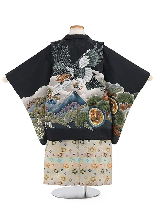 かんたん袴セット(3歳男の子袴) 　タカに富士山　黒