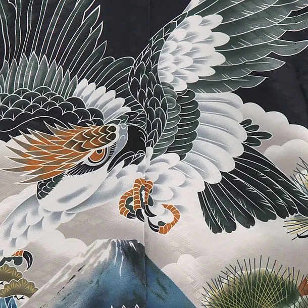 かんたん袴セット(3歳男の子袴) 　タカに富士山　黒