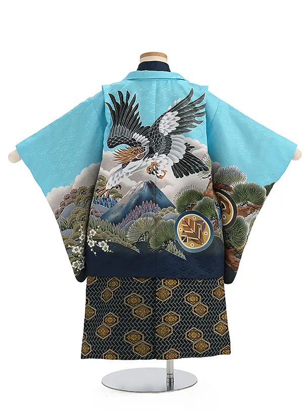 かんたん袴セット(3歳男の子袴) 　タカに富士山　ブルー