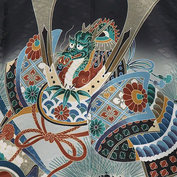 かんたん袴セット(3歳男の子袴) 　カブトに巻物　黒　