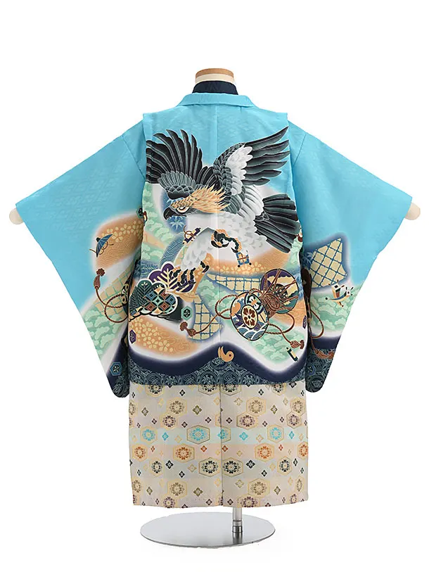かんたん袴セット(3歳男の子袴) 　タカに鼓　ブルー