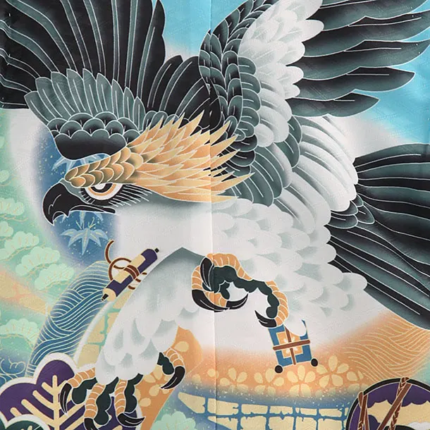 かんたん袴セット(3歳男の子袴) 　タカに鼓　ブルー