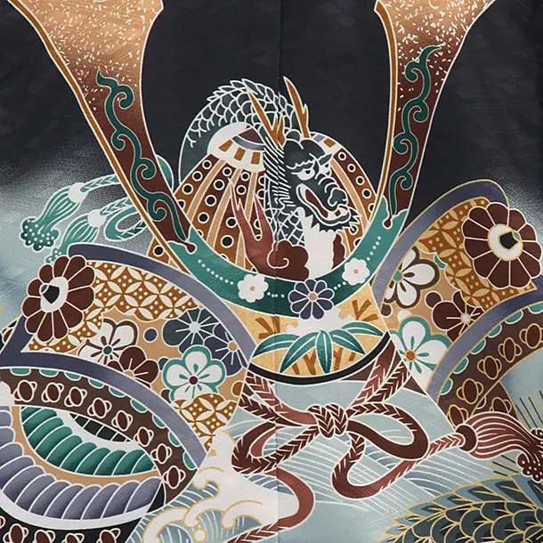 かんたん袴セット(3歳男の子袴)  　カブトに龍　黒　