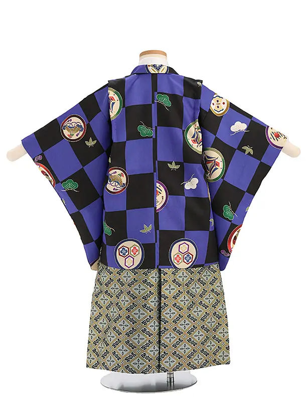 かんたん袴セット(3歳男の子袴) 　市松　紺