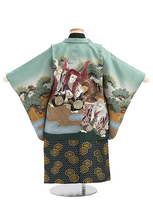 かんたん袴セット(3歳男の子袴) 　連獅子　緑　