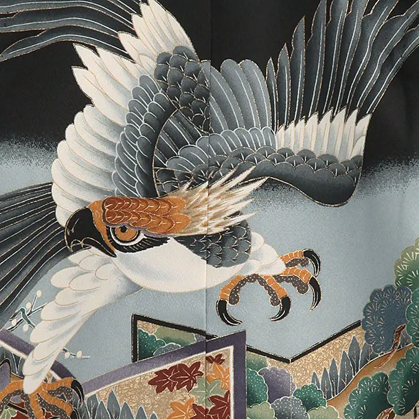 かんたん袴セット(3歳男の子袴) 　タカに屏風　黒