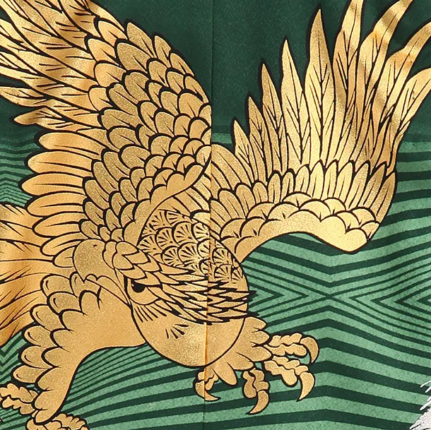 かんたん袴セット(5歳男の子袴) 【金彩】タカ　グリーン　