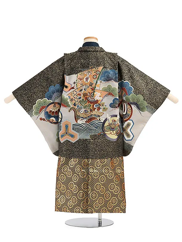 かんたん袴セット(5歳男の子袴) 【刺繍】宝船　グレー　　