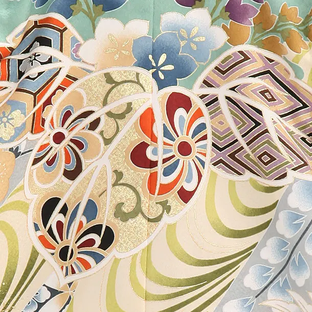 かんたん袴セット(5歳男の子袴) 【刺繍】桐　ミントグリーン　