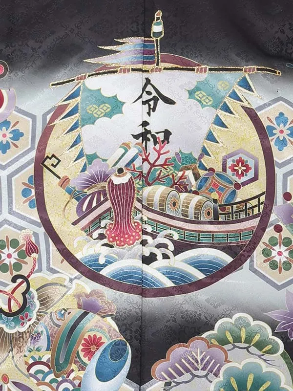 【刺?】宝船　黒　　着物白