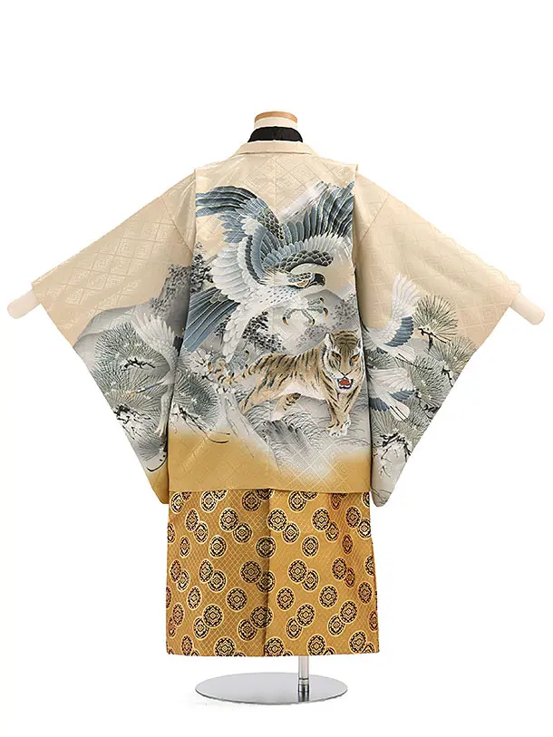 かんたん袴セット(5歳男の子袴)【刺繍】 タカに虎　ベージュ　　