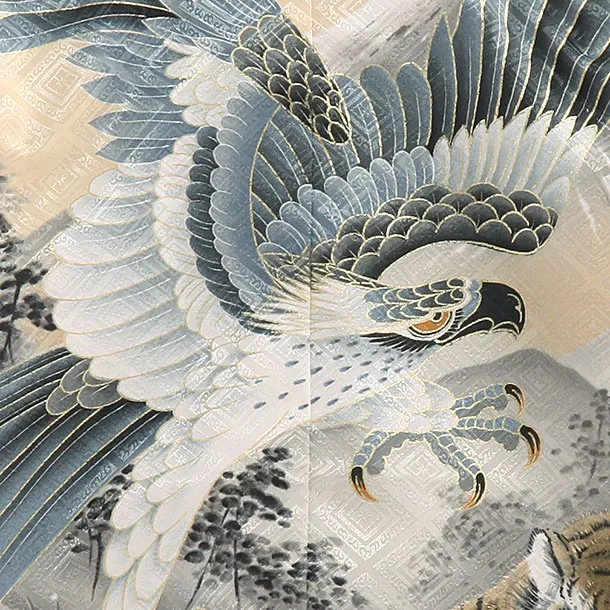 かんたん袴セット(5歳男の子袴)【刺繍】 タカに虎　ベージュ　　