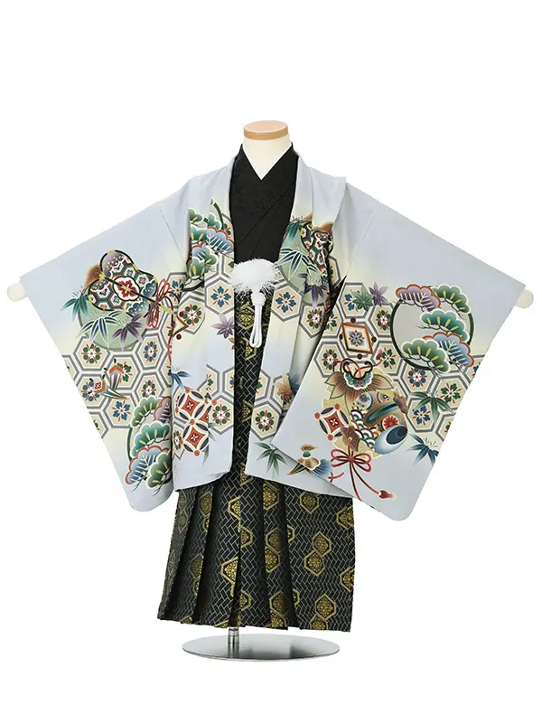 【刺?】タカに亀甲　グレー　　着物黒
