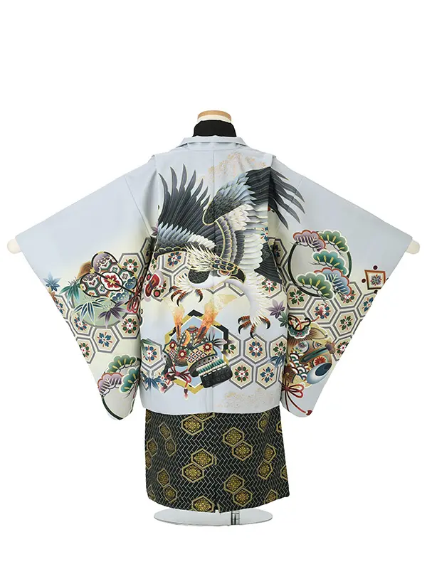 【刺?】タカに亀甲　グレー　　着物黒