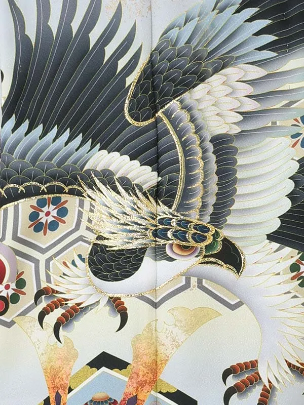 【刺?】タカに亀甲　グレー　　着物黒