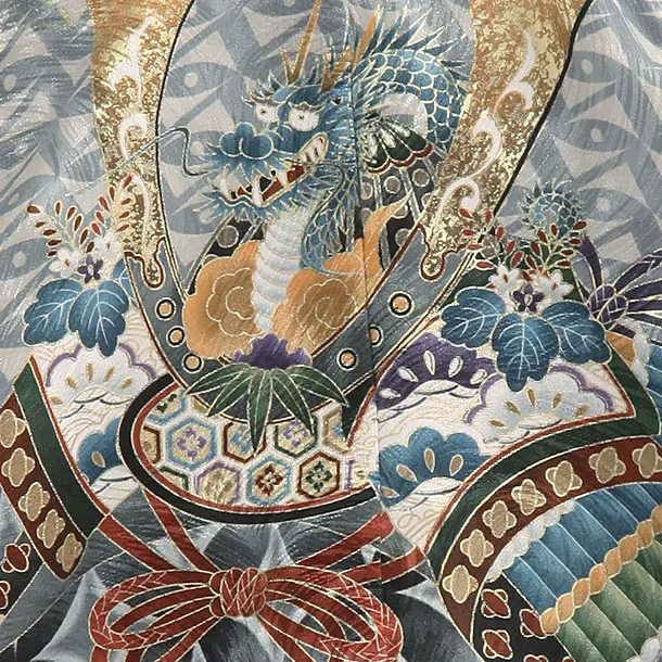 かんたん袴セット(5歳男の子袴)【刺繍】カブトに七宝　グレー　