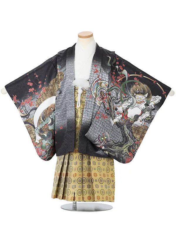 【刺?】風神雷神　黒　　着物白