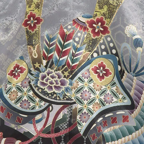 かんたん袴セット(5歳男の子袴)【刺繍】 カブトに亀甲　グレー　　