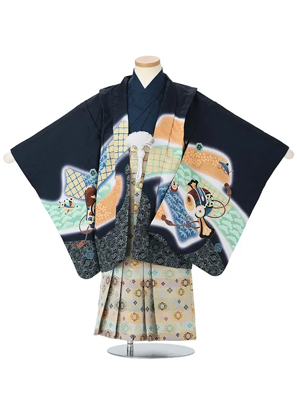 【刺?】タカに鼓　紺　　着物紺