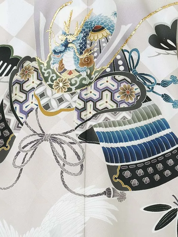【刺?】カブトにタカ　グレー　　着物黒