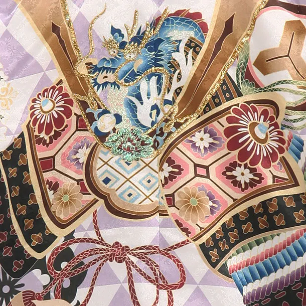 かんたん袴セット(5歳男の子袴) 【刺繍】カブトに軍配　パープル　　